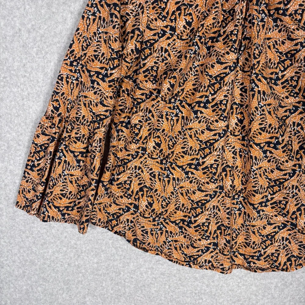 J Crew x Drakes London Blouse Size 6‎ Navy Orange Giraffe Print Popover Safari
